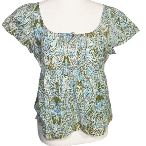 Dorothee Bis Tops - Dorothee Bis Paisley Print Green and Blue Women's Top